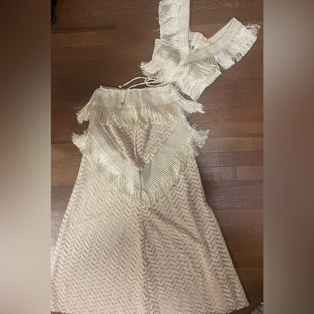 Beige Fringe Knit Dress